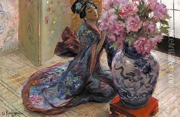 Japonaise Au Vase Oil Painting - Georges Antoine Rochegrosse