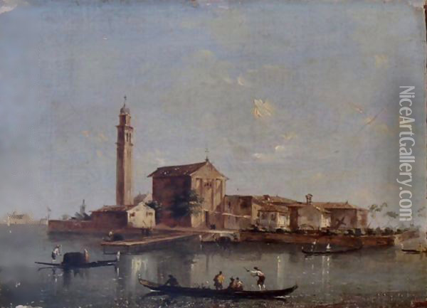 A View Of The Island Of San Giorgio In Alga, Venice, With Gondolas In The Foreground Oil Painting - Giacomo Guardi
