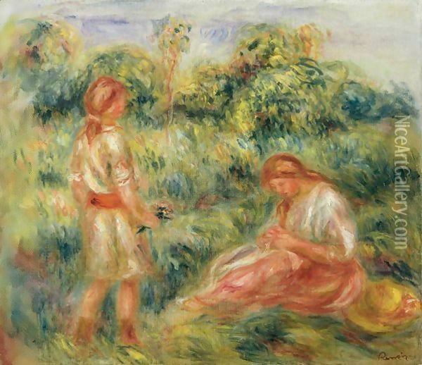 Deux Jeunes Femmes Dans Un Paysage Oil Painting - Pierre Auguste Renoir