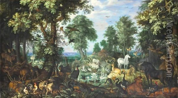 Les Animaux Sortant De L'Arche De Noe roelandt Saverythe Animals Getting Out Of Noah's Ark. Oil Painting - Roelandt Jacobsz Savery