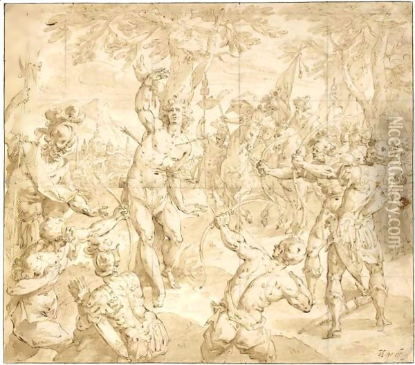 The Martyrdom Of St. Sebastian Oil Painting - Hendrick De Clerck