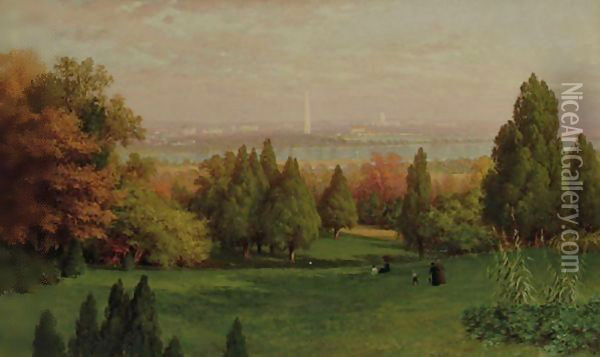 Washington D.C. From Arlington, Virginia Oil Painting - John Ross Key