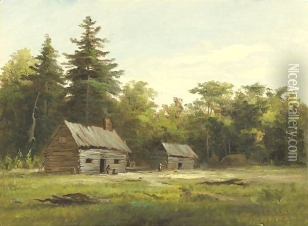 Woodland Cabin Oil Painting - Albert Bierstadt