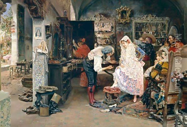 El Zapatero, Sevilla (The Shoe Maker, Seville) Oil Painting - Jose Gallegos Y Arnosa