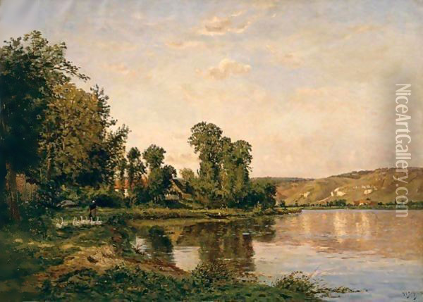 La Riviere A Pont Sur Yonne Oil Painting - Hippolyte Camille Delpy