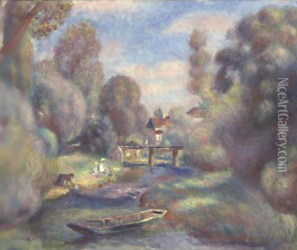 La Passerelle A Essoyes Oil Painting - Pierre Auguste Renoir
