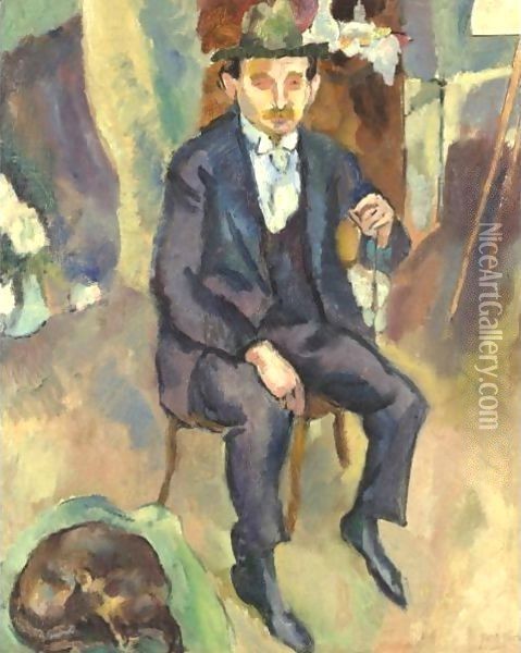 L'Homme Au Chien (Portrait D'Un Peintre Allemand) Oil Painting - Jules Pascin