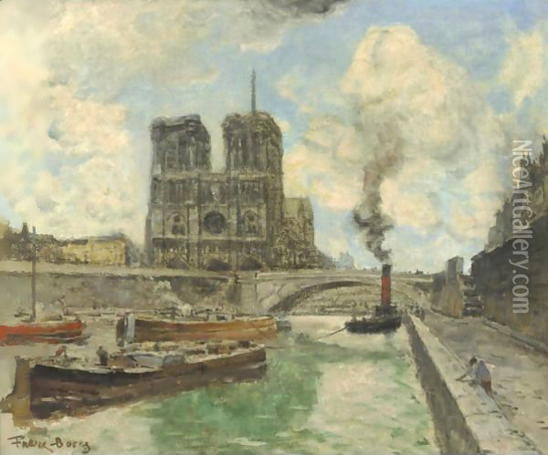 Paris La Seine, Les Quais Notre Dame Oil Painting - Frank Myers Boggs