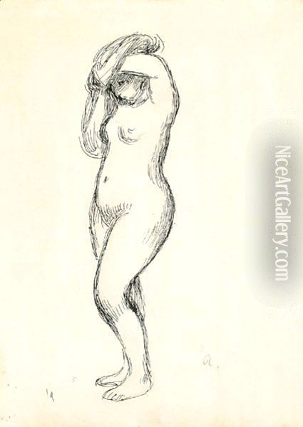 Jeune Femme Nue Aux Bras Leves Oil Painting - Pierre Auguste Renoir