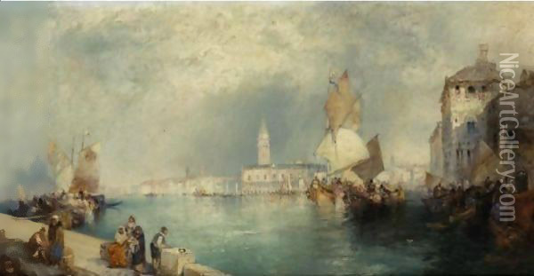 Canal In Venice Oil Painting - Thomas Moran