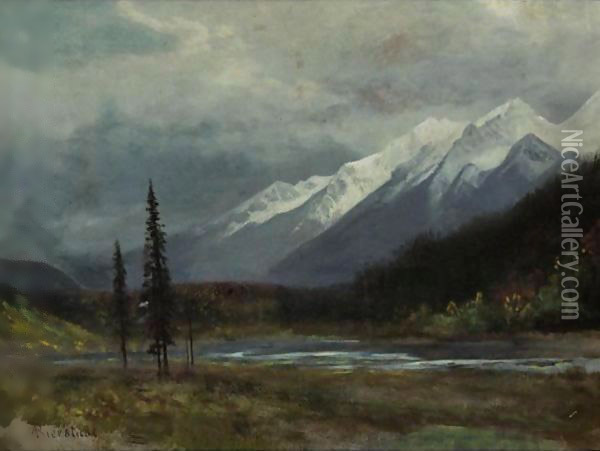 Mountain Landscape With Lake Oil Painting - Albert Bierstadt