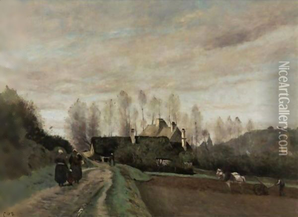 Epernon (Eure-Et-Loir) La Route Au Laboureur Oil Painting - Jean-Baptiste-Camille Corot