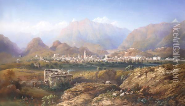View Of Susa, Savoy Oil Painting - Carlo Bossoli