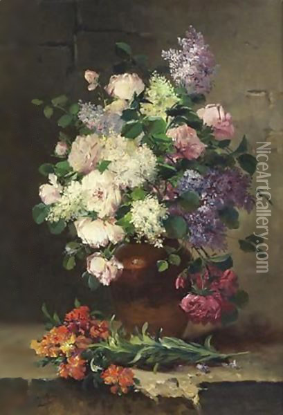 Vase De Pivoines Et Lilas Oil Painting - Eugene Henri Cauchois