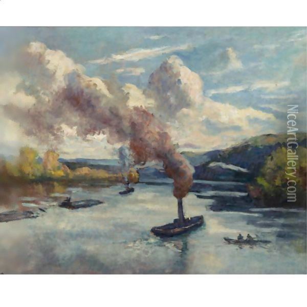 Peniches Et Remorqueurs Sur La Seine Oil Painting - Maximilien Luce