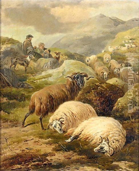 The Highland Flock Oil Painting - Thomas Sidney Cooper