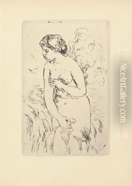 20th Century Baigneuse Debout, A Mi-Jambes Oil Painting - Pierre Auguste Renoir