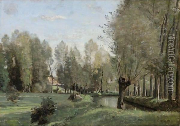 Le Printemps Pres D'Arras, Au Bord De La Scarpe Oil Painting - Jean-Baptiste-Camille Corot