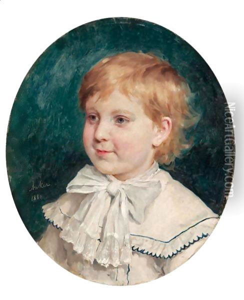 Bildnis Eines Knaben, 1880 Portrait Of A Boy, 1880 Oil Painting - Albert Anker