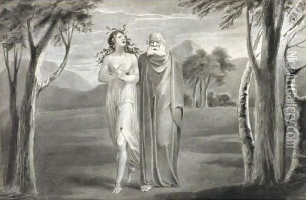 Tiriel Led By Hela Oil Painting - William Blake