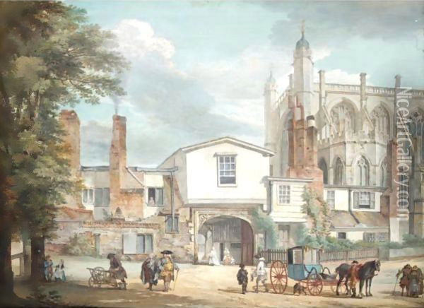 The Entrance To The Horseshoe Cloister With The West End Of St. George's Chapel, Windsor Oil Painting - Paul Sandby