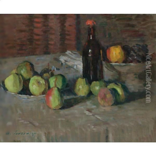 Stilleben Mit Apfeln Und Flasche (Still-Life With Apples And Bottle) Oil Painting - Alexei Jawlensky