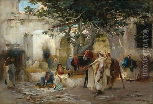 Courtyard In Algeria Oil Painting - Frederick Arthur Bridgman