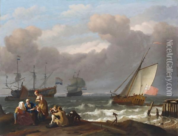 An English Royal Yacht Leaving Harbour In Choppy Seas Oil Painting - Ludolf Backhuysen