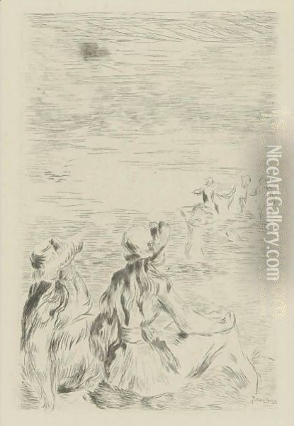 Sur La Plage, A Bernaval Oil Painting - Pierre Auguste Renoir