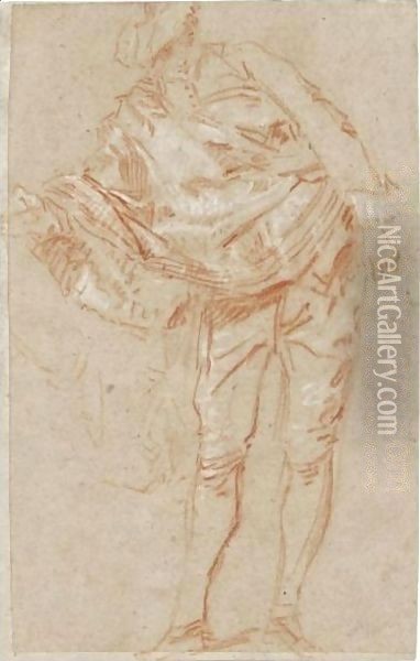 Study Of A Young Man Leaning Forward, Wearing A Cape Oil Painting - Nicolas Lancret