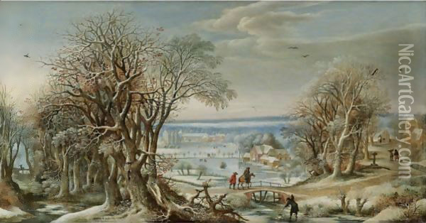 A View Of The Abbey Of Groenendael Near Brussels In Winter Oil Painting - Denys Van Alsloot