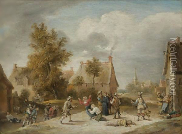 Soldiers Looting A Village Oil Painting - David The Younger Teniers