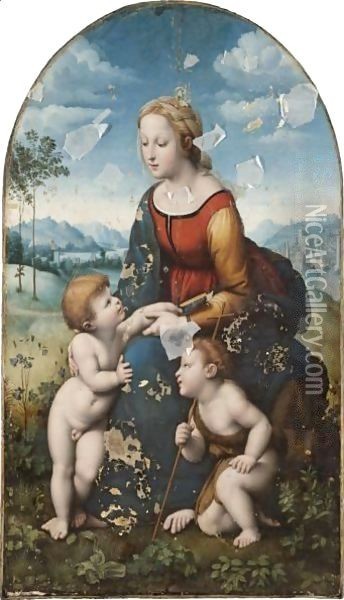 The Madonna And Child In A Landscape ('La Belle Jardiniere') Oil Painting - Raphael (Raffaello Sanzio of Urbino)