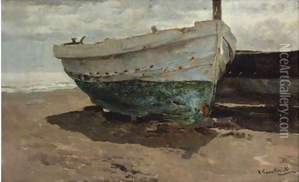 Barcas En La Playa (Boats On The Beach) 2 Oil Painting - Joaquin Sorolla Y Bastida