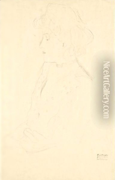 Brustbild Im Profil Nach Links (Woman In Profile Facing Left) Oil Painting - Gustav Klimt