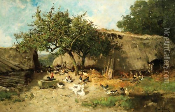La Basse Cour Oil Painting - Alexandre Defaux