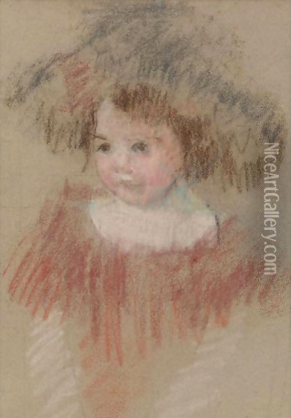 Margot In A Big Hat (Fillette, Corsage Rouge) Oil Painting - Mary Cassatt