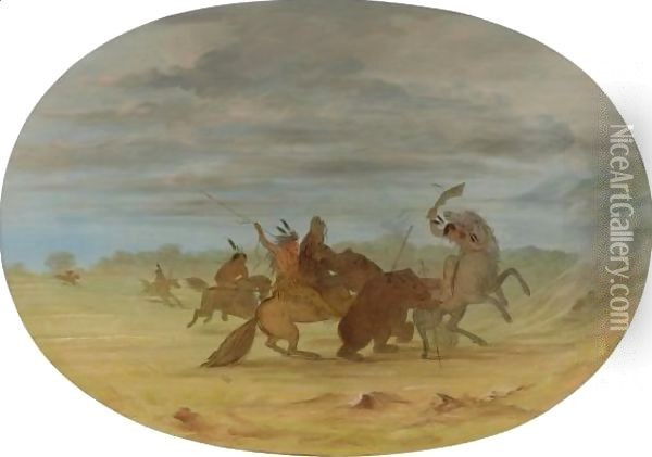 Indians Hunting The Grizzly Bear Oil Painting - George Catlin
