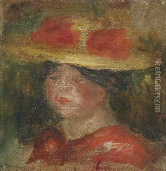 Tete De Femme Au Chapeau Oil Painting - Pierre Auguste Renoir