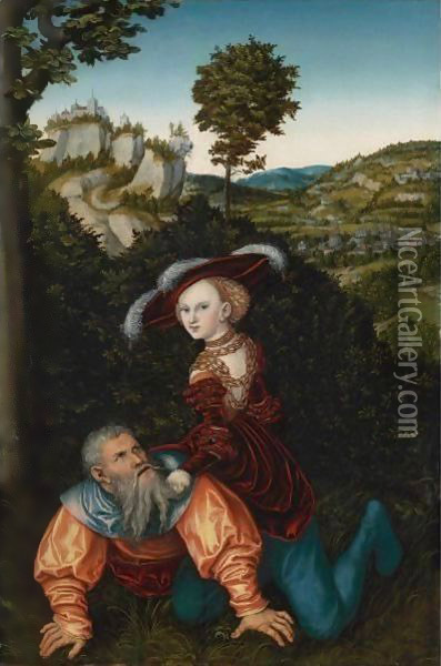 Phyllis And Aristotle Oil Painting - Lucas The Elder Cranach