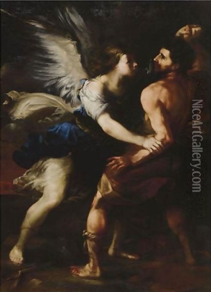 Jacob Wrestling With The Angel Oil Painting - Luca Giordano