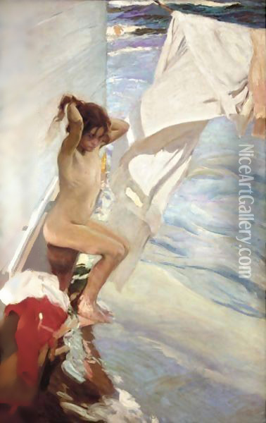Before Bathing Oil Painting - Joaquin Sorolla Y Bastida
