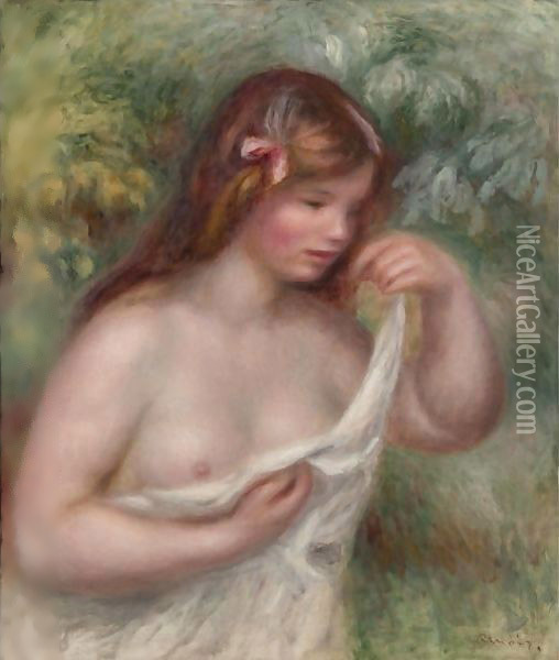 Jeune Femme Arrangeant Sa Chemise (Louise Benzel) Oil Painting - Pierre Auguste Renoir