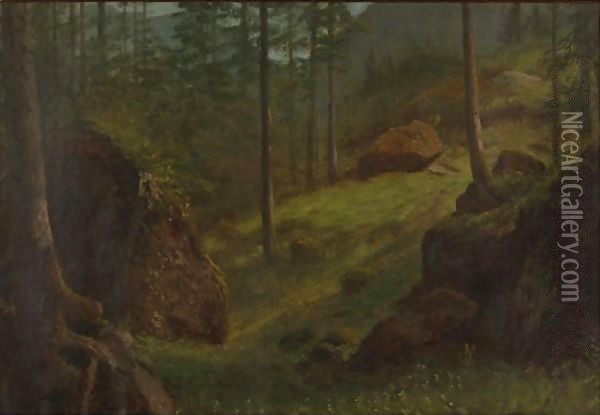 Wooded Hillside Oil Painting - Albert Bierstadt
