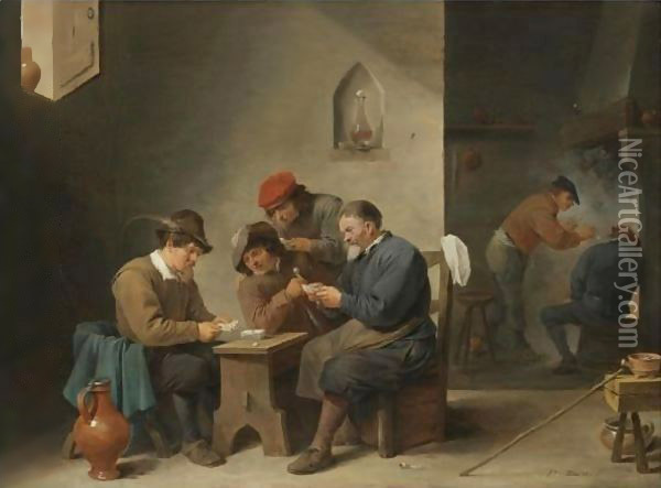 A Tavern Interior With Peasants Playing Cards Oil Painting - David The Younger Teniers