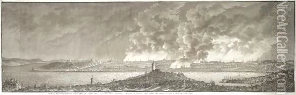 View Of Constantinople With The Fire Of 1755 Oil Painting - Italian School