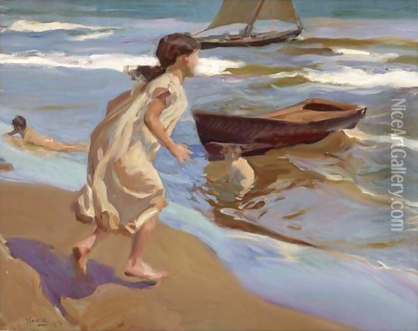 Nina Entrando En El Bano (The Bathing Hour) Oil Painting - Joaquin Sorolla Y Bastida