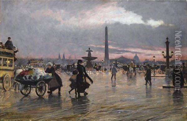 Concorde Pladsen, Paris (Place De La Concorde, Paris) Oil Painting - Paul-Gustave Fischer