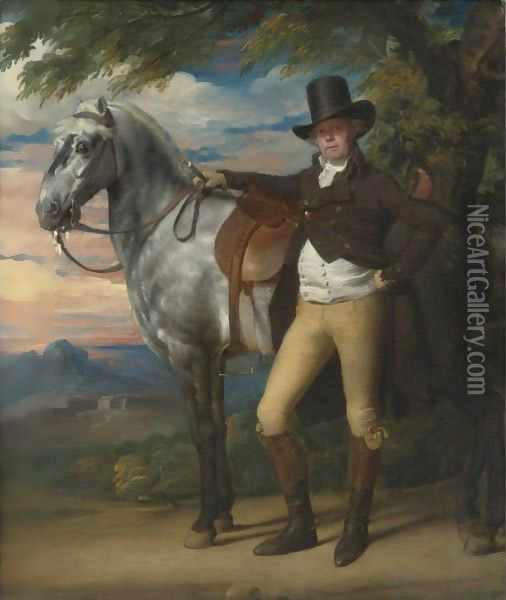 John Wombwell With A Grey Hunter Oil Painting - John Singleton Copley