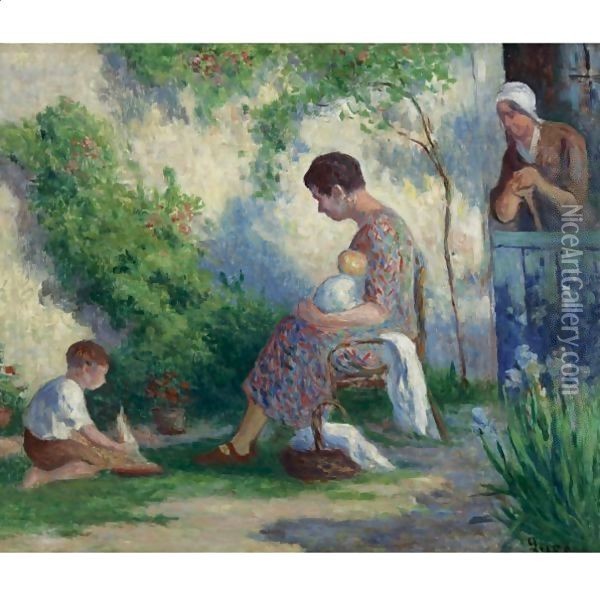 Rolleboise Madame, Jean, Et Madeleine Oil Painting - Maximilien Luce